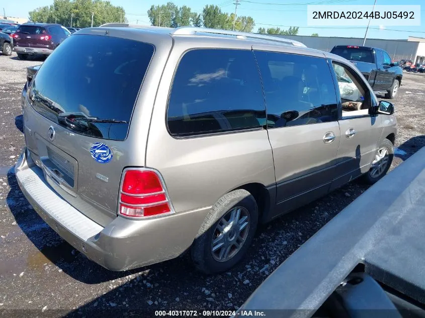 2004 Mercury Monterey VIN: 2MRDA20244BJ05492 Lot: 40317072