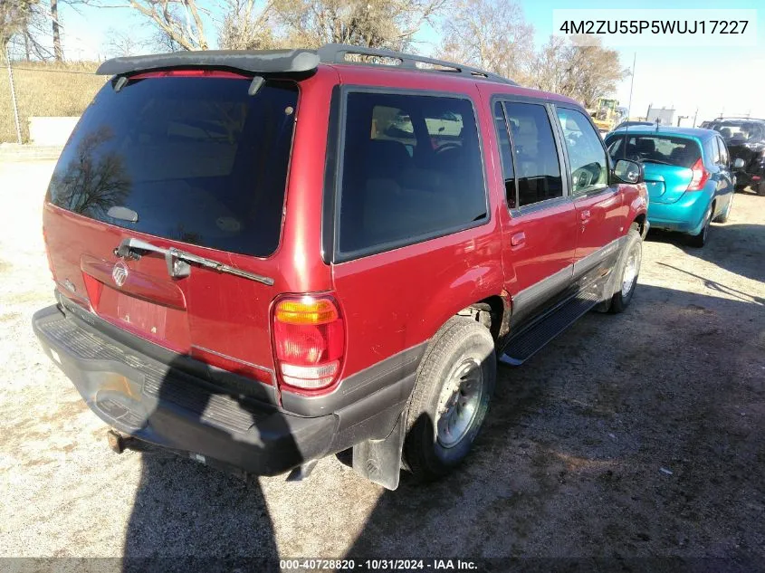 1998 Mercury Mountaineer VIN: 4M2ZU55P5WUJ17227 Lot: 40728820