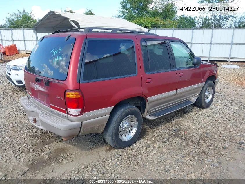 2000 Mercury Mountaineer VIN: 4M2ZU66P2YUJ14227 Lot: 40397366