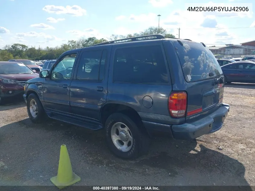 2000 Mercury Mountaineer VIN: 4M2DU66P5YUJ42906 Lot: 40397380