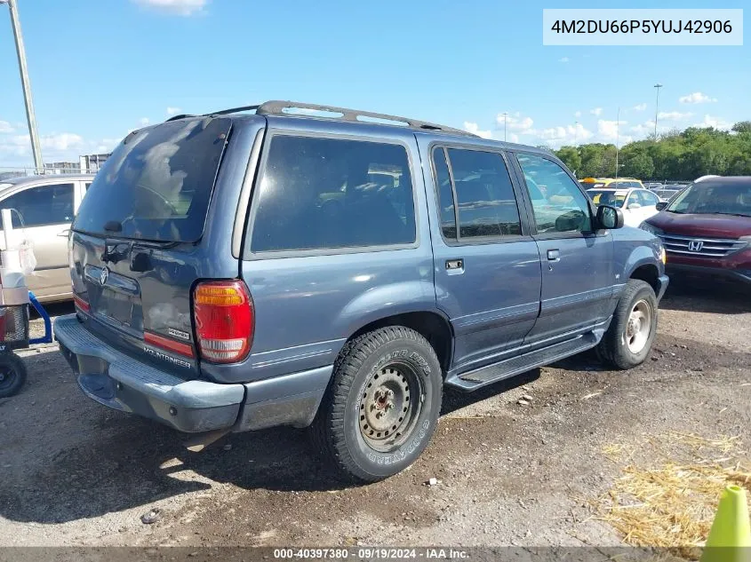 2000 Mercury Mountaineer VIN: 4M2DU66P5YUJ42906 Lot: 40397380