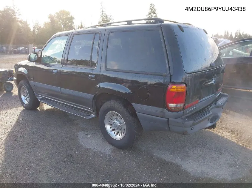 2000 Mercury Mountaineer VIN: 4M2DU86P9YUJ43438 Lot: 40480962