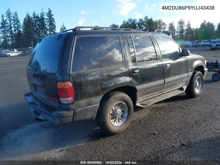 2000 Mercury Mountaineer VIN: 4M2DU86P9YUJ43438 Lot: 40480962