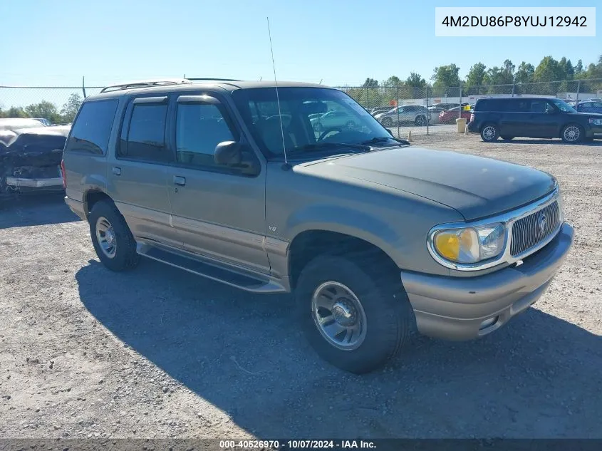 2000 Mercury Mountaineer VIN: 4M2DU86P8YUJ12942 Lot: 40526970