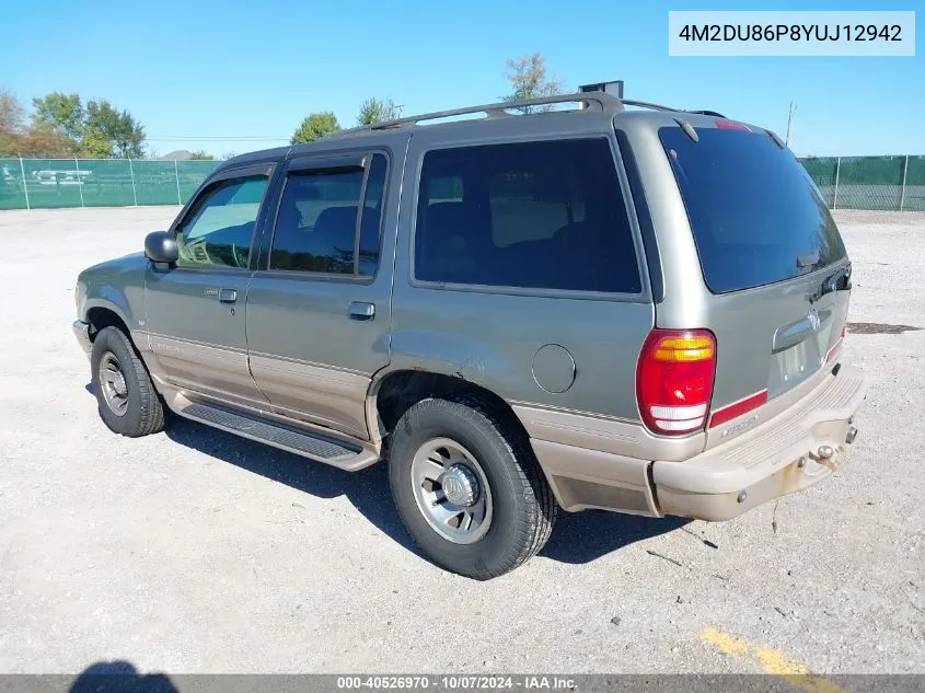 2000 Mercury Mountaineer VIN: 4M2DU86P8YUJ12942 Lot: 40526970