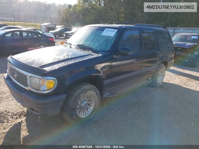 2000 Mercury Mountaineer VIN: 4M2DU76E1YUJ03802 Lot: 40567626