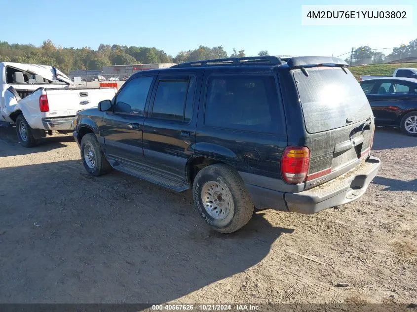 2000 Mercury Mountaineer VIN: 4M2DU76E1YUJ03802 Lot: 40567626