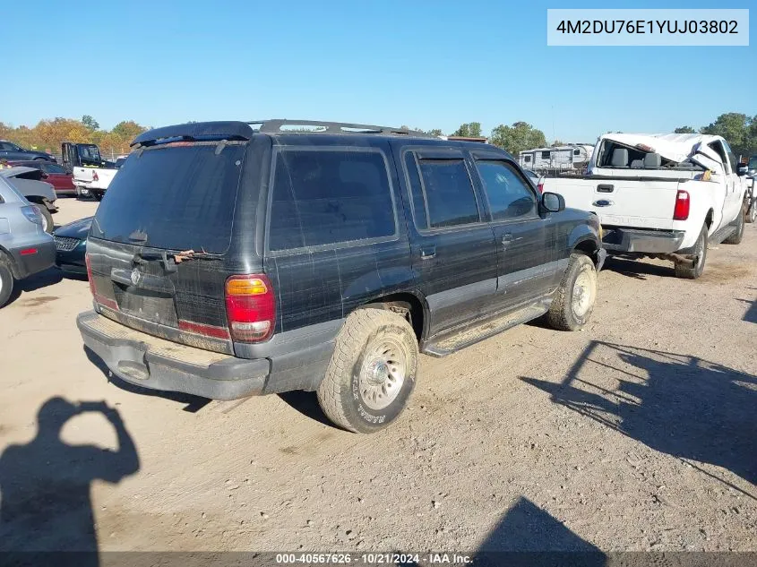 2000 Mercury Mountaineer VIN: 4M2DU76E1YUJ03802 Lot: 40567626