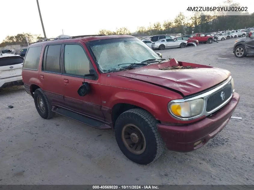 2000 Mercury Mountaineer VIN: 4M2ZU86P3YUJ02602 Lot: 40569020