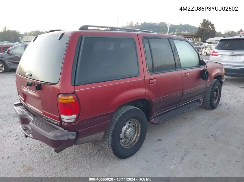 2000 Mercury Mountaineer VIN: 4M2ZU86P3YUJ02602 Lot: 40569020