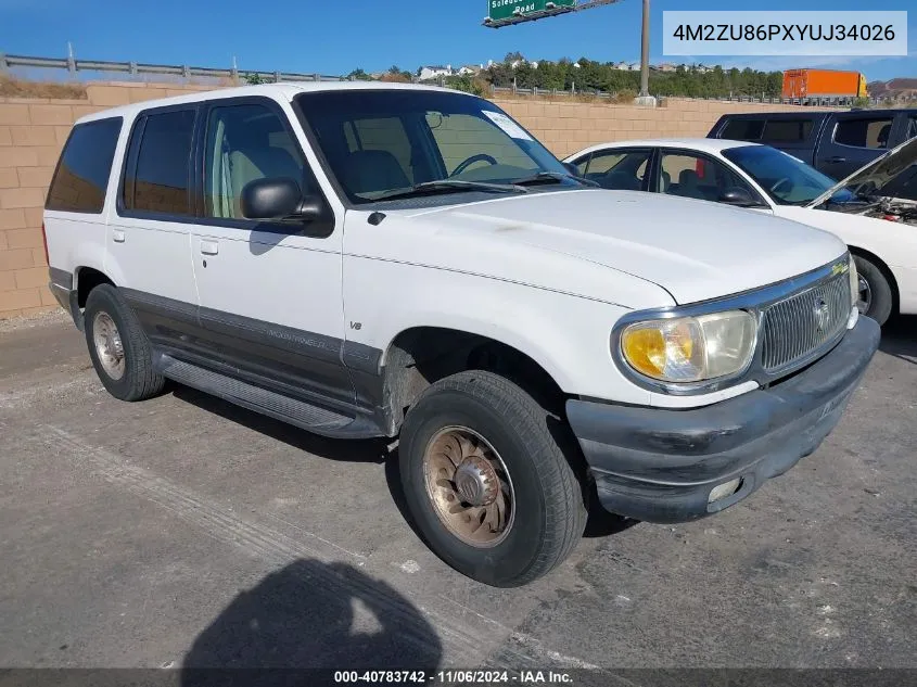 2000 Mercury Mountaineer VIN: 4M2ZU86PXYUJ34026 Lot: 40783742