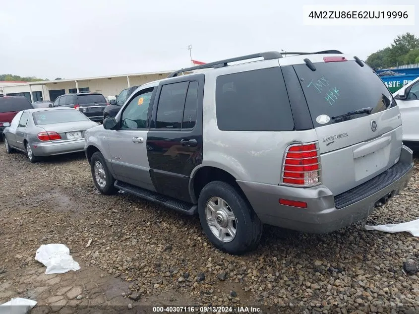 2002 Mercury Mountaineer VIN: 4M2ZU86E62UJ19996 Lot: 40307116