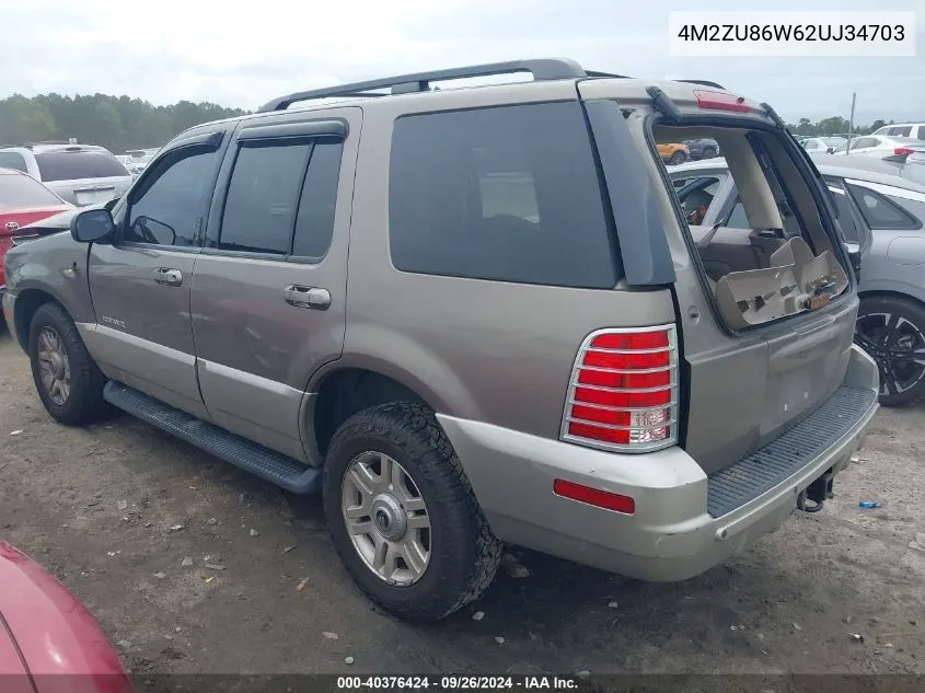 2002 Mercury Mountaineer VIN: 4M2ZU86W62UJ34703 Lot: 40376424