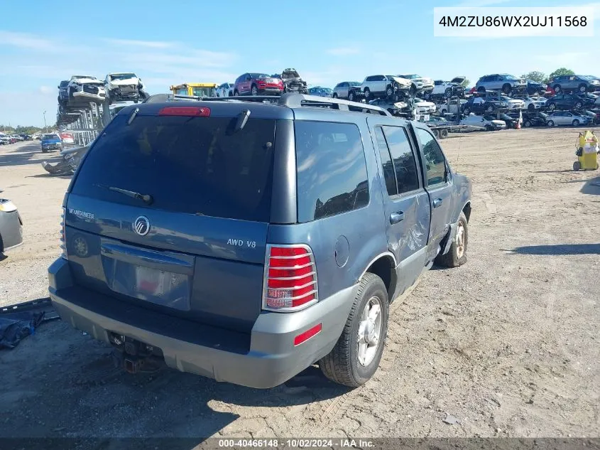 2002 Mercury Mountaineer VIN: 4M2ZU86WX2UJ11568 Lot: 40466148