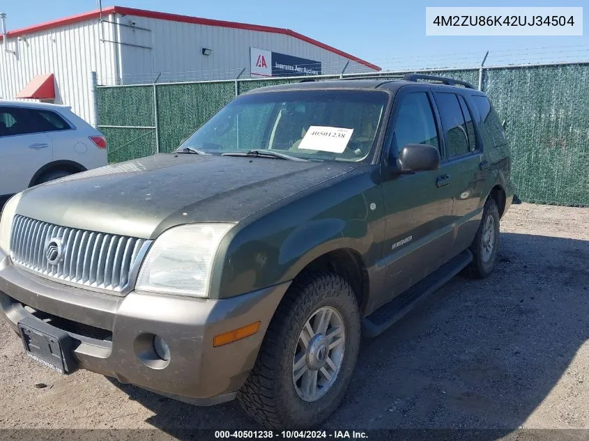 2002 Mercury Mountaineer VIN: 4M2ZU86K42UJ34504 Lot: 40501238