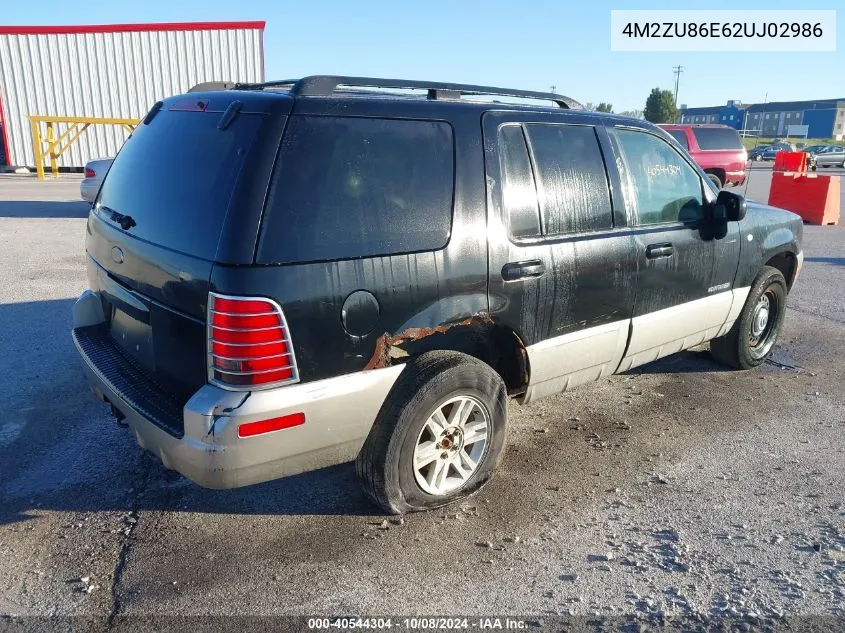 2002 Mercury Mountaineer VIN: 4M2ZU86E62UJ02986 Lot: 40544304