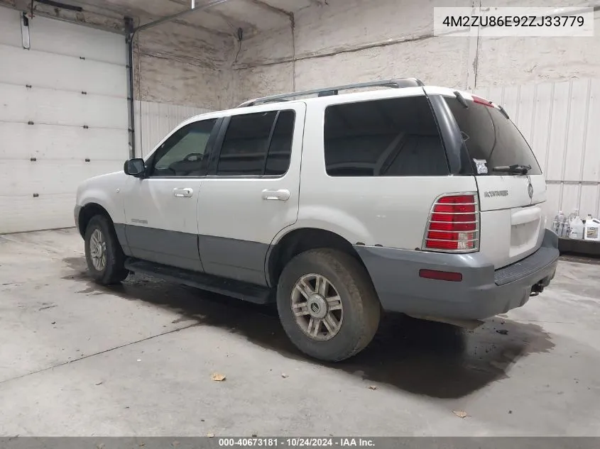 2002 Mercury Mountaineer VIN: 4M2ZU86E92ZJ33779 Lot: 40673181