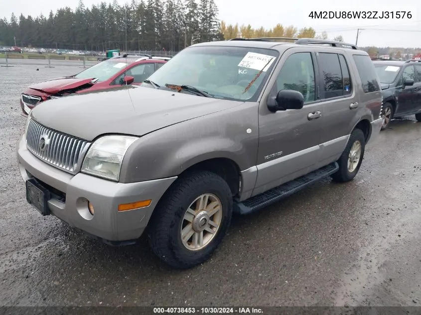 2002 Mercury Mountaineer VIN: 4M2DU86W32ZJ31576 Lot: 40738453