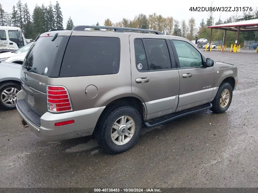 2002 Mercury Mountaineer VIN: 4M2DU86W32ZJ31576 Lot: 40738453