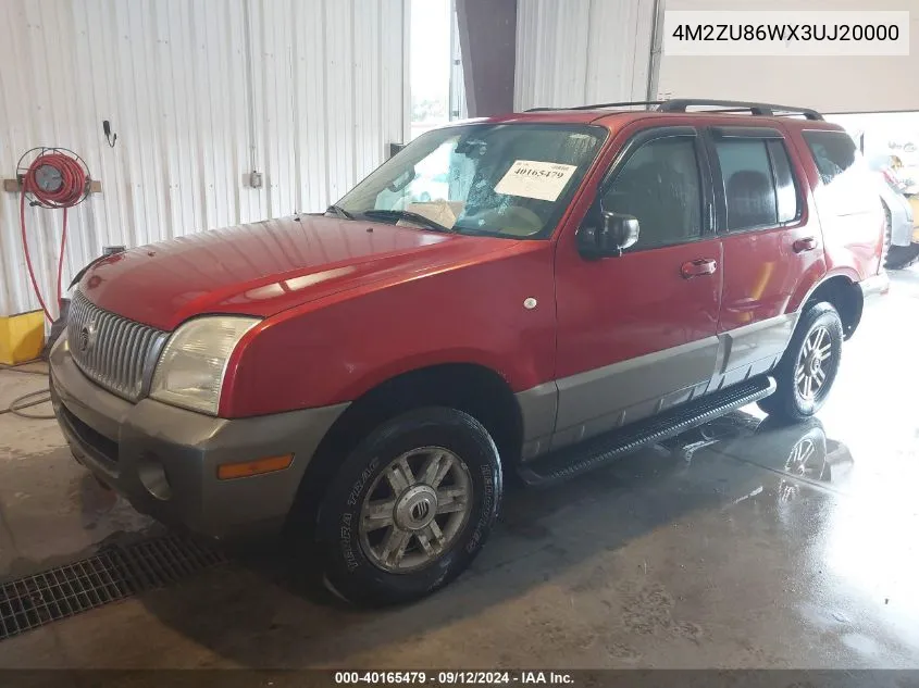 2003 Mercury Mountaineer VIN: 4M2ZU86WX3UJ20000 Lot: 40165479