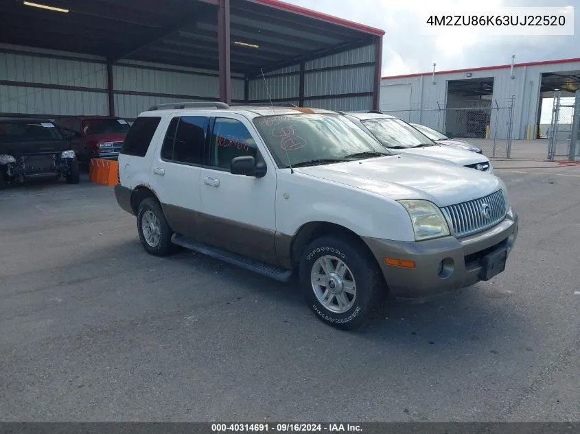 2003 Mercury Mountaineer VIN: 4M2ZU86K63UJ22520 Lot: 40314691