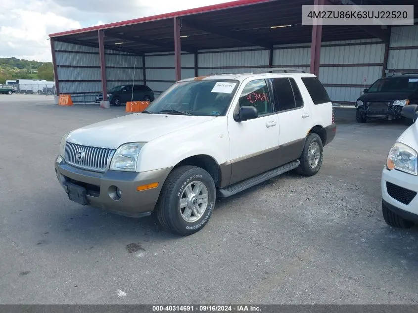 4M2ZU86K63UJ22520 2003 Mercury Mountaineer