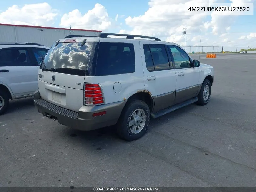 2003 Mercury Mountaineer VIN: 4M2ZU86K63UJ22520 Lot: 40314691