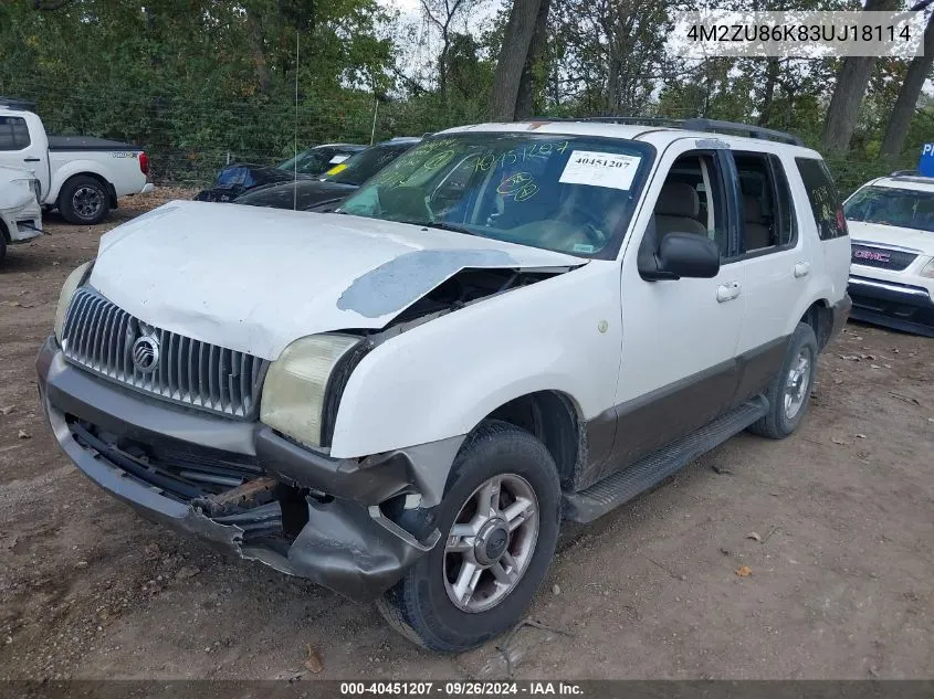 2003 Mercury Mountaineer VIN: 4M2ZU86K83UJ18114 Lot: 40451207