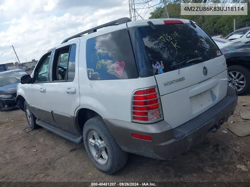 2003 Mercury Mountaineer VIN: 4M2ZU86K83UJ18114 Lot: 40451207