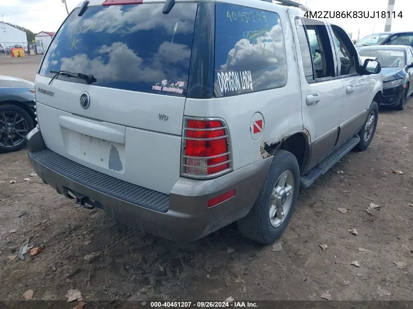 2003 Mercury Mountaineer VIN: 4M2ZU86K83UJ18114 Lot: 40451207