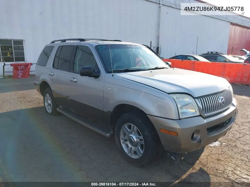 2004 Mercury Mountaineer VIN: 4M2ZU86K94ZJ05778 Lot: 39816104