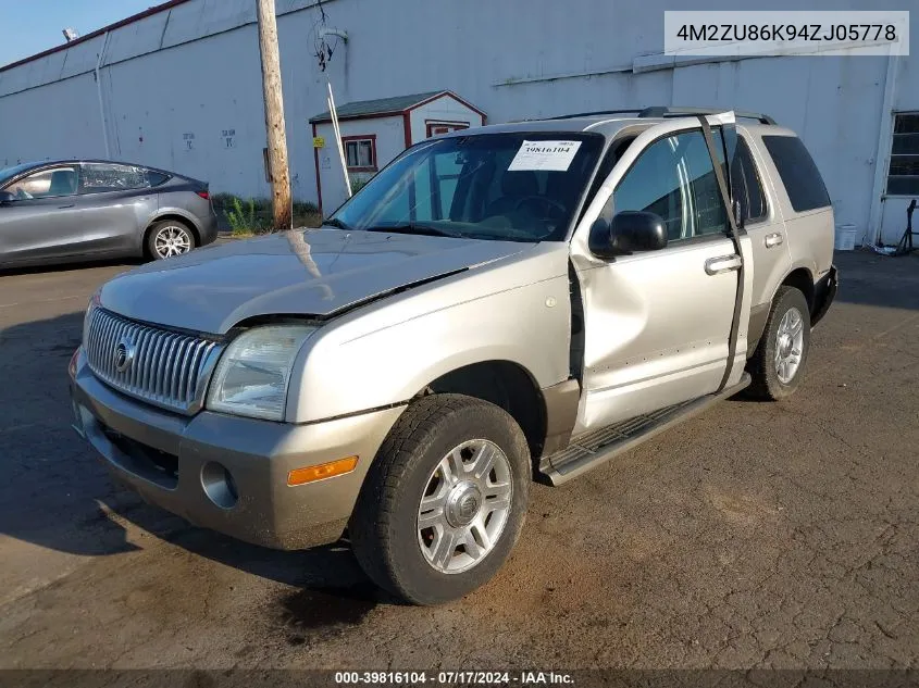 2004 Mercury Mountaineer VIN: 4M2ZU86K94ZJ05778 Lot: 39816104