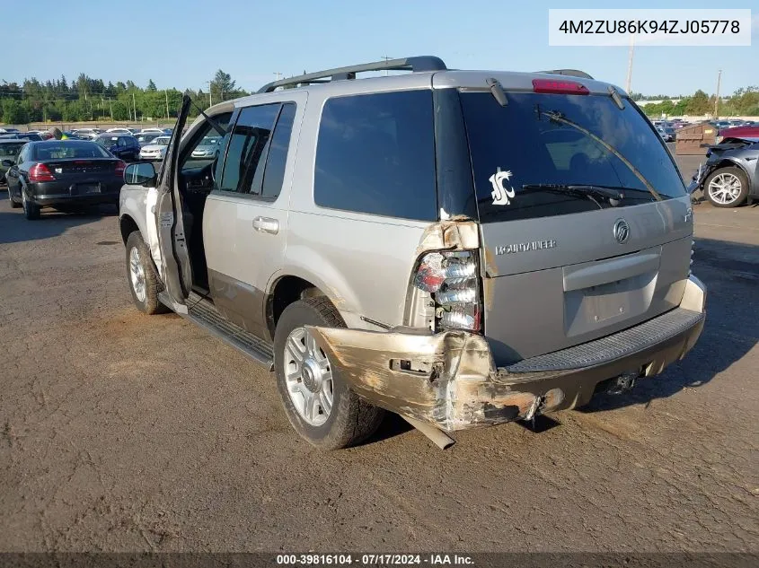 2004 Mercury Mountaineer VIN: 4M2ZU86K94ZJ05778 Lot: 39816104