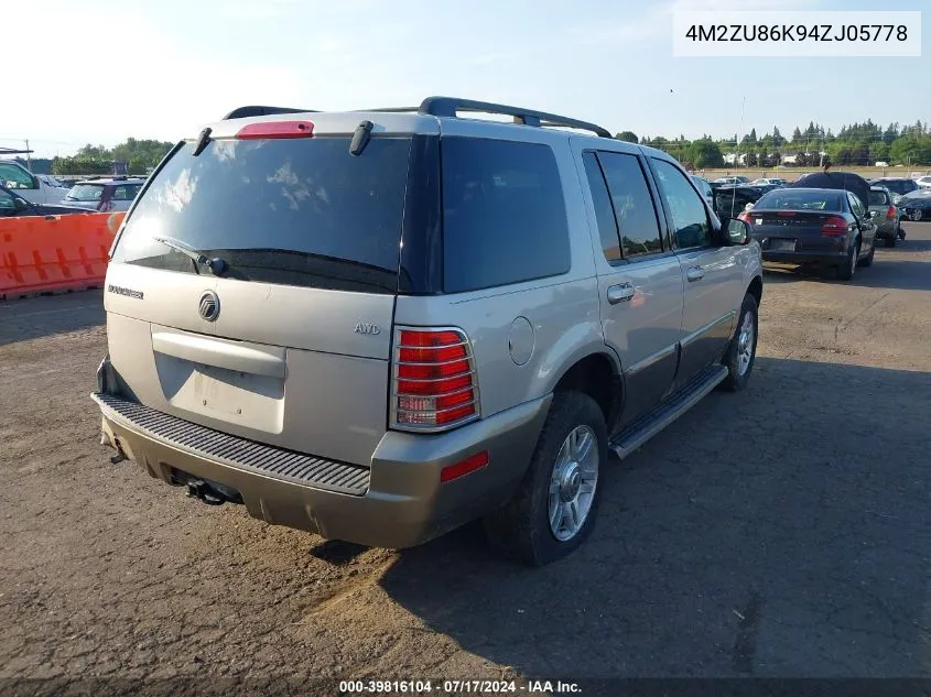 2004 Mercury Mountaineer VIN: 4M2ZU86K94ZJ05778 Lot: 39816104