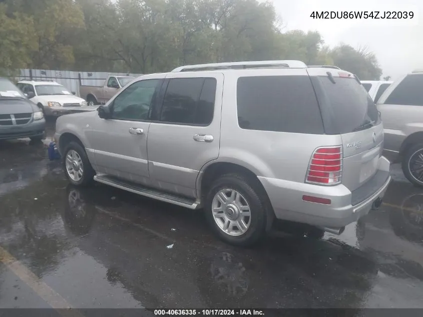 2004 Mercury Mountaineer VIN: 4M2DU86W54ZJ22039 Lot: 40636335