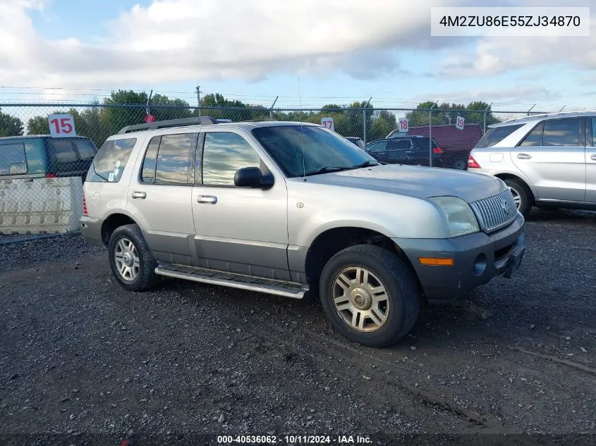 2005 Mercury Mountaineer VIN: 4M2ZU86E55ZJ34870 Lot: 40536062