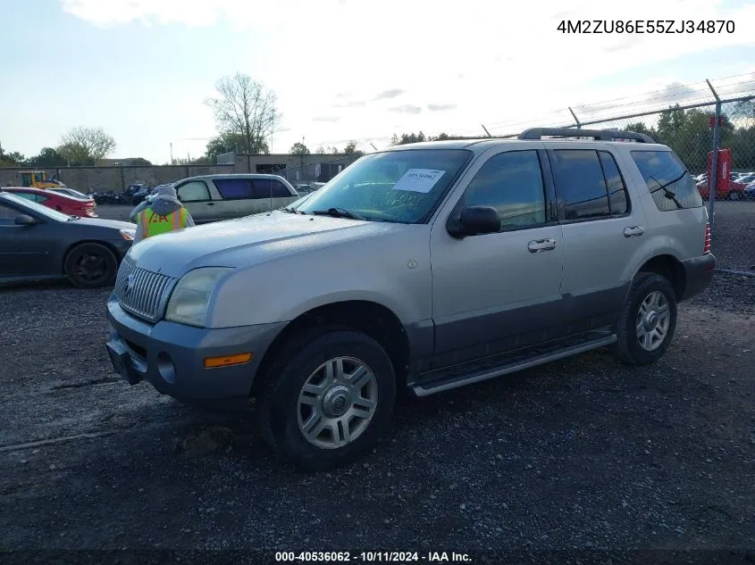 2005 Mercury Mountaineer VIN: 4M2ZU86E55ZJ34870 Lot: 40536062