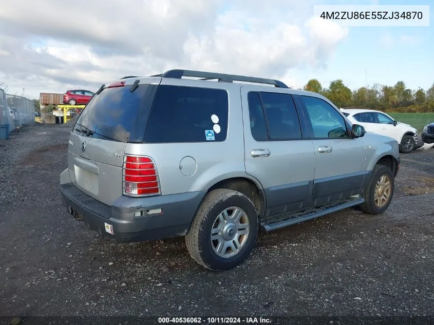 2005 Mercury Mountaineer VIN: 4M2ZU86E55ZJ34870 Lot: 40536062