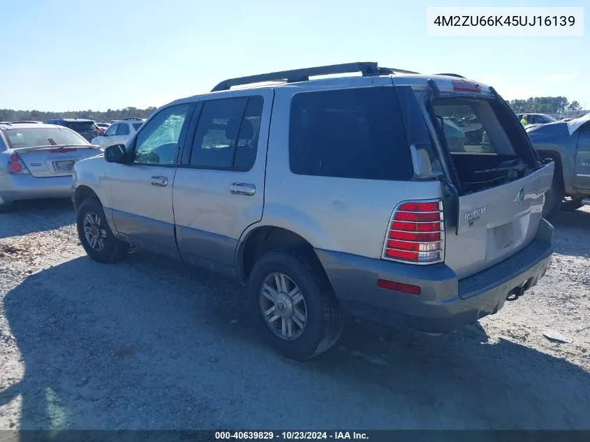 2005 Mercury Mountaineer VIN: 4M2ZU66K45UJ16139 Lot: 40639829