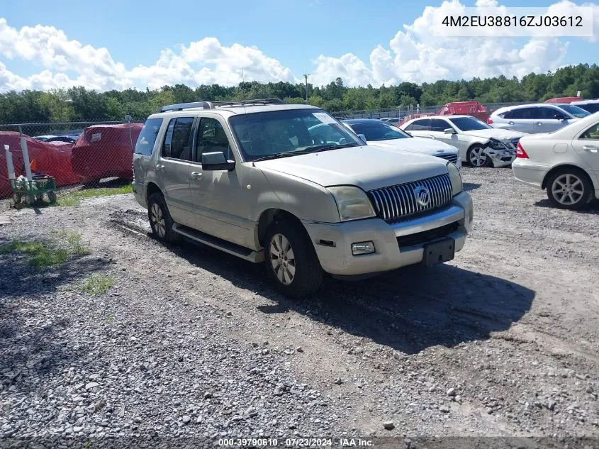 2006 Mercury Mountaineer Premier VIN: 4M2EU38816ZJ03612 Lot: 39790610