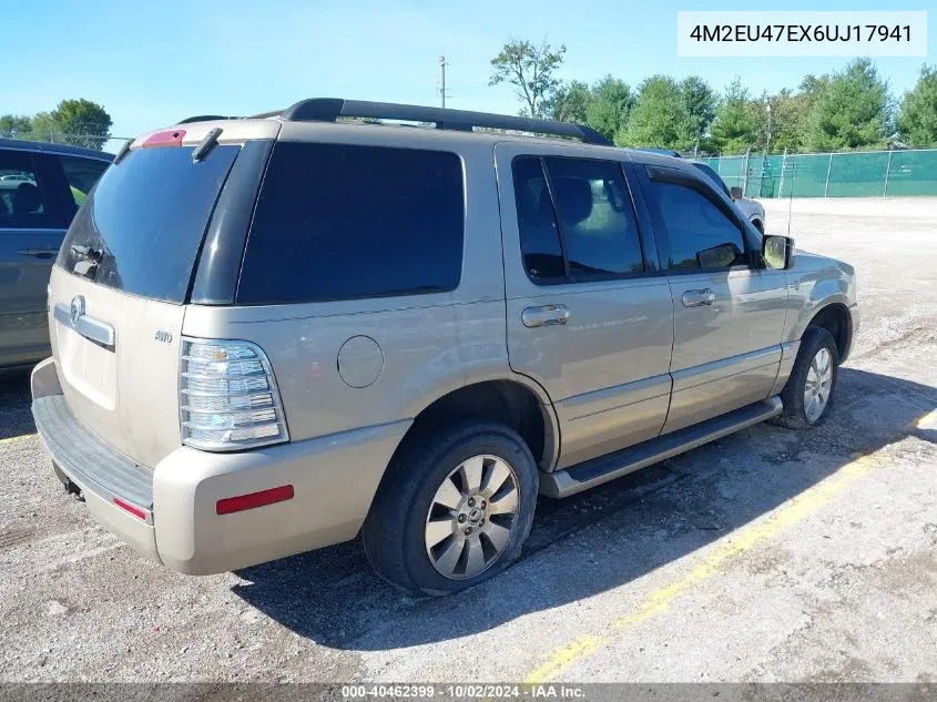 2006 Mercury Mountaineer Luxury VIN: 4M2EU47EX6UJ17941 Lot: 40462399