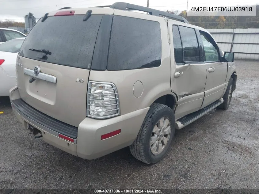 2006 Mercury Mountaineer Luxury VIN: 4M2EU47E06UJ03918 Lot: 40737396