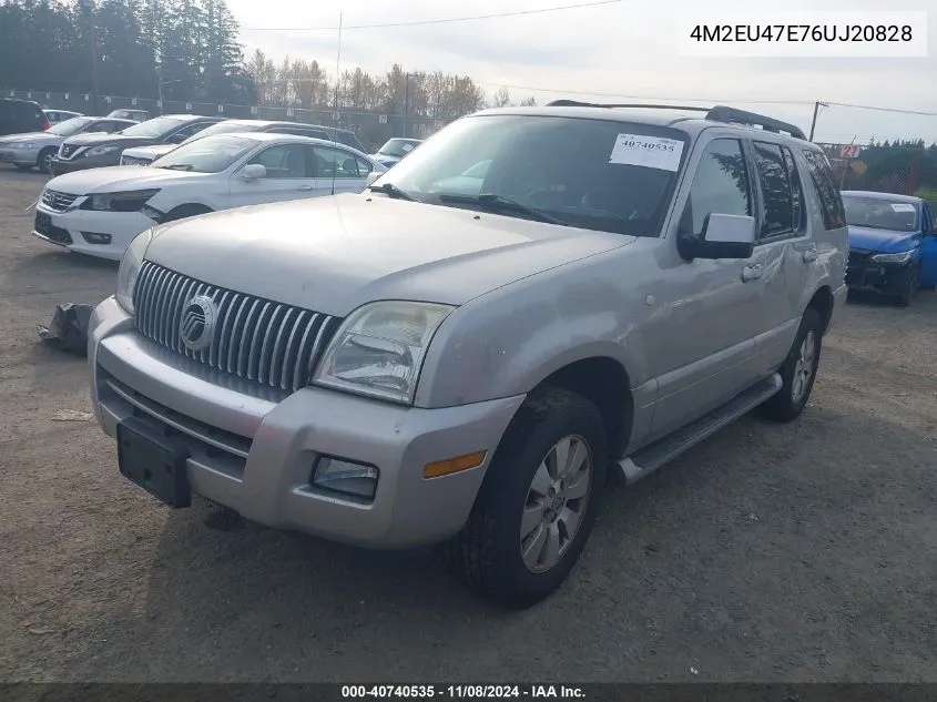 2006 Mercury Mountaineer Luxury VIN: 4M2EU47E76UJ20828 Lot: 40740535