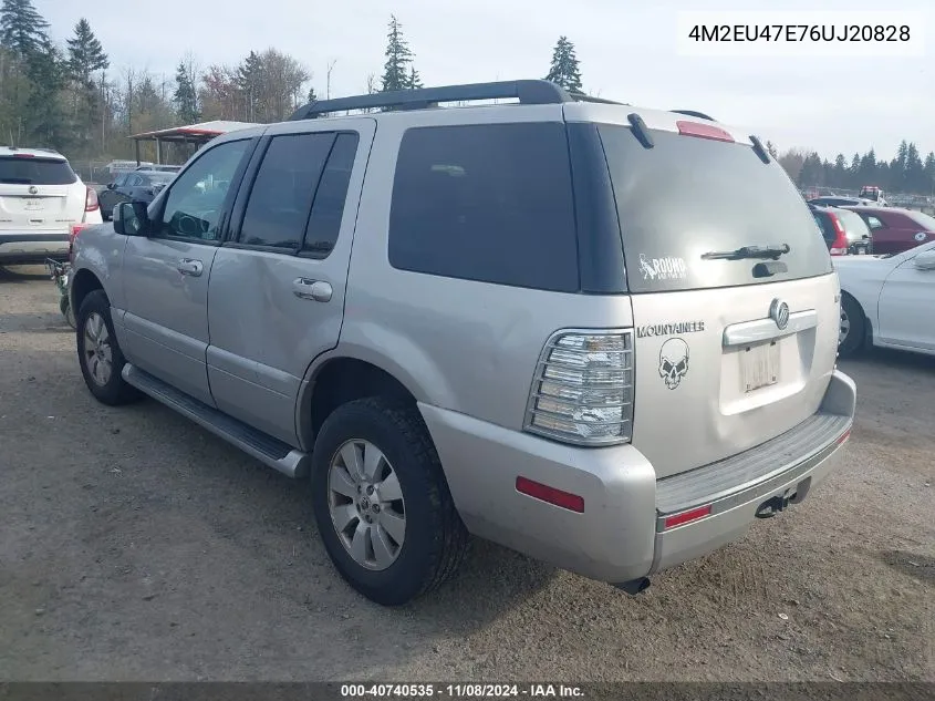 2006 Mercury Mountaineer Luxury VIN: 4M2EU47E76UJ20828 Lot: 40740535