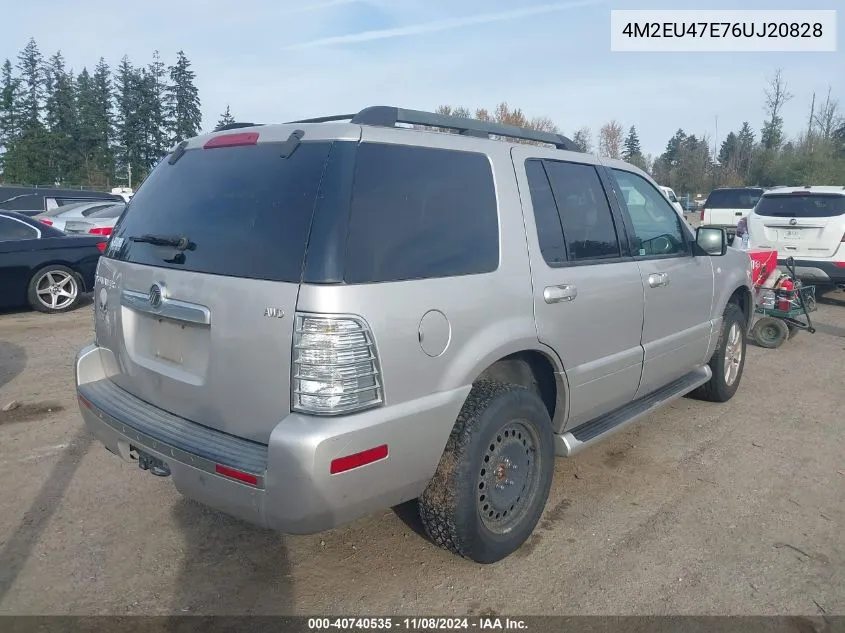 2006 Mercury Mountaineer Luxury VIN: 4M2EU47E76UJ20828 Lot: 40740535