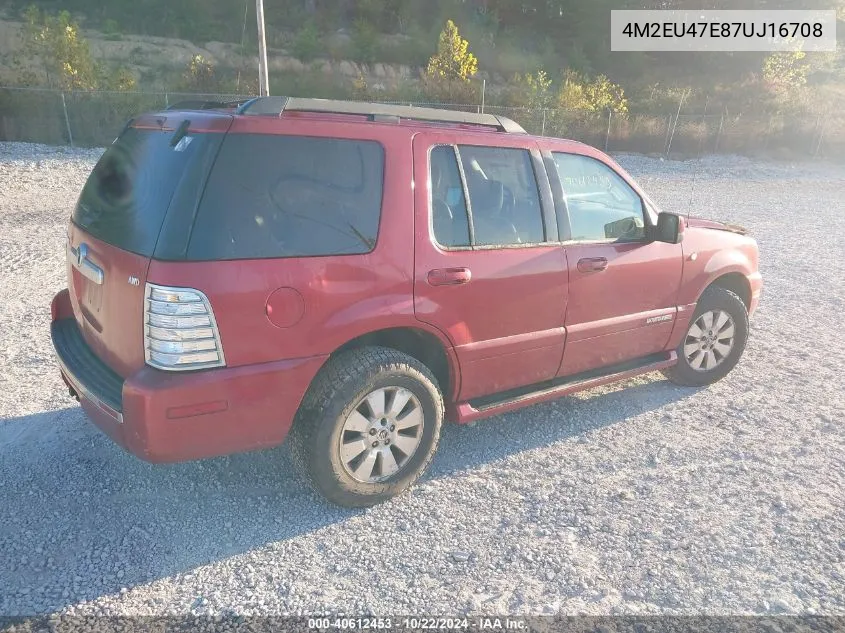 2007 Mercury Mountaineer VIN: 4M2EU47E87UJ16708 Lot: 40612453