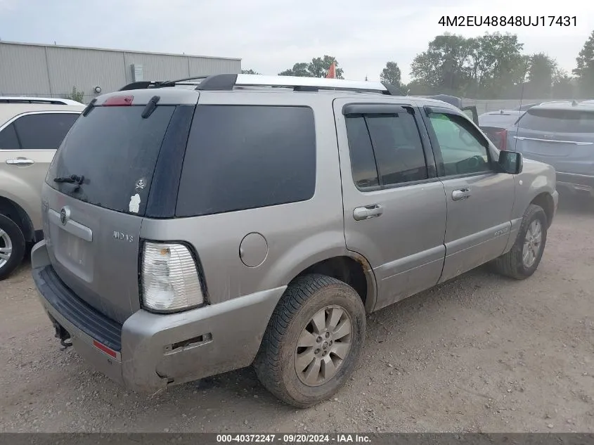 2008 Mercury Mountaineer Premier VIN: 4M2EU48848UJ17431 Lot: 40372247