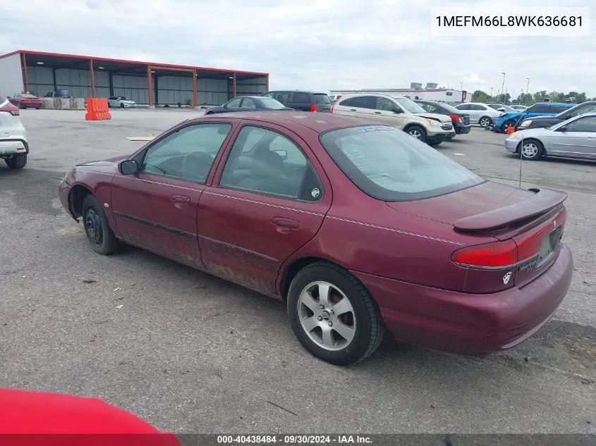 1998 Mercury Mystique Ls VIN: 1MEFM66L8WK636681 Lot: 40438484