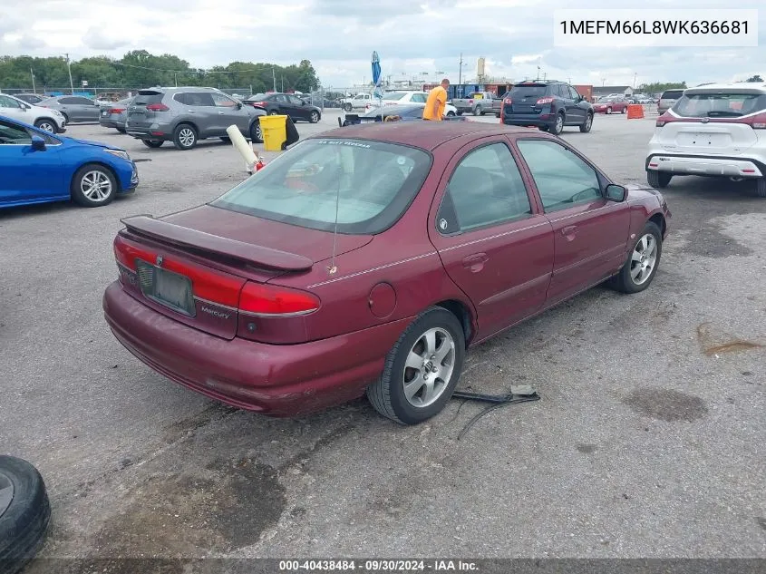 1998 Mercury Mystique Ls VIN: 1MEFM66L8WK636681 Lot: 40438484