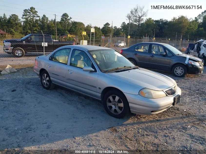 1998 Mercury Mystique Ls/Spree VIN: 1MEFM66L8WK667154 Lot: 40581418